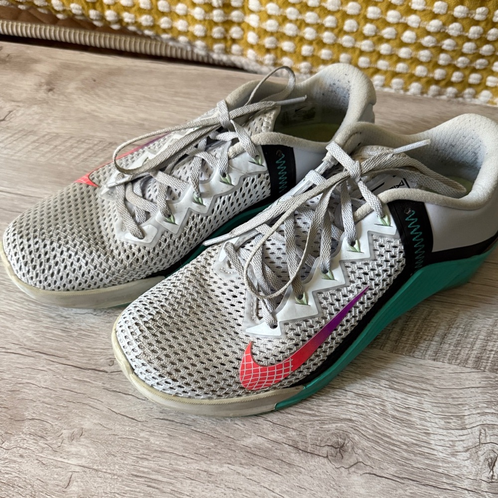 Nike Gray and Teal Athletic Shoes with Pink Accents